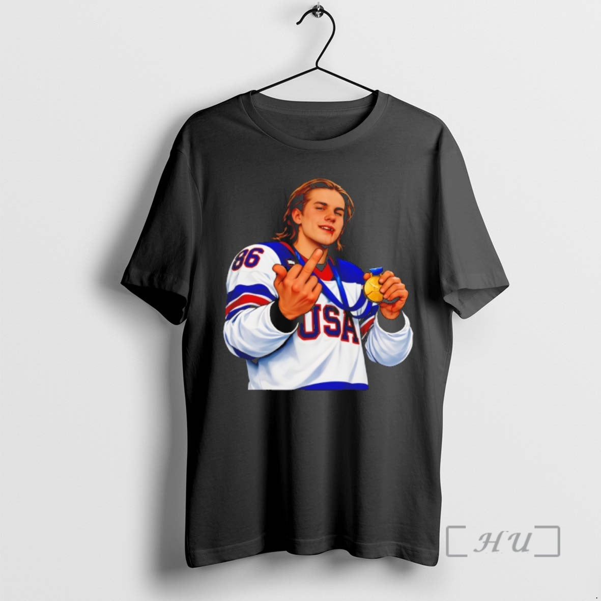 Officials Jack Hughes Middle Finger Usa Hockey Olympic 2026 Milano Cortina Premium T Shirts Sweater
