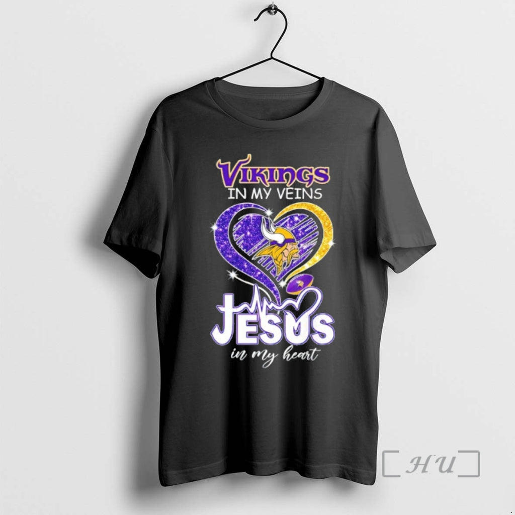 Officials Minnesota Vikings In My Veins Jesus In My Heart Diamond Logo Premium T Shirts