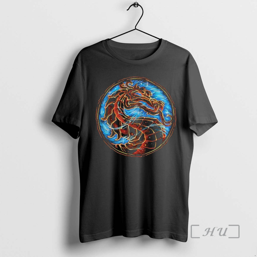 Officials Mortal Kombat Dragon Logo Blue Fire Circle Graphic