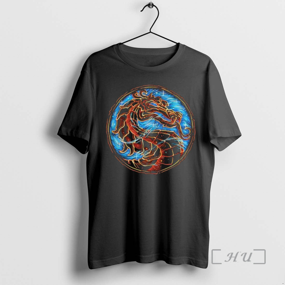 Officials Mortal Kombat Dragon Logo Blue Fire Circle Graphic