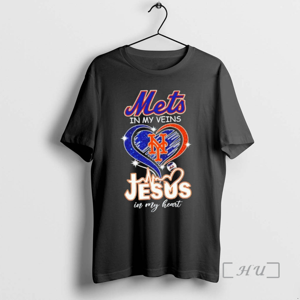 Officials New York Mets In My Veins Jesus In My Heart 2026 Premium T Shirts