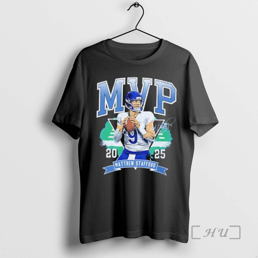 Officials Nice 2025 Mvp Matthew Stafford Quarterback Blue Jersey Action Football Premium T Shirts Sweater