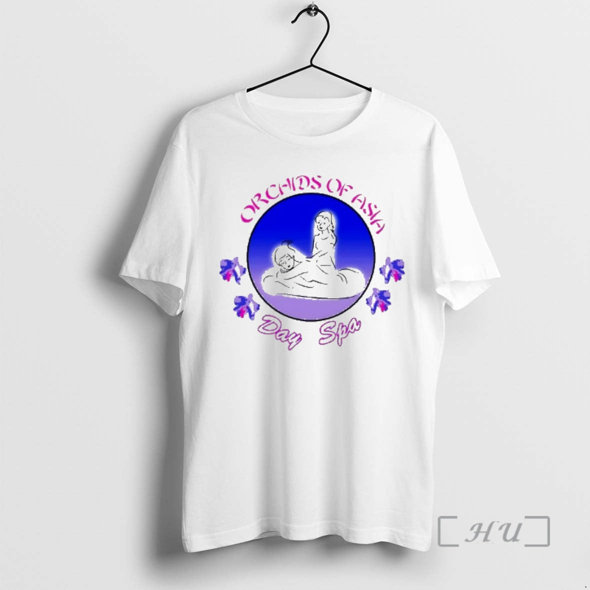 Officials Orchids Of Asia Day Spa Logo Pink And Blue Design Premium T Shirts Sweater