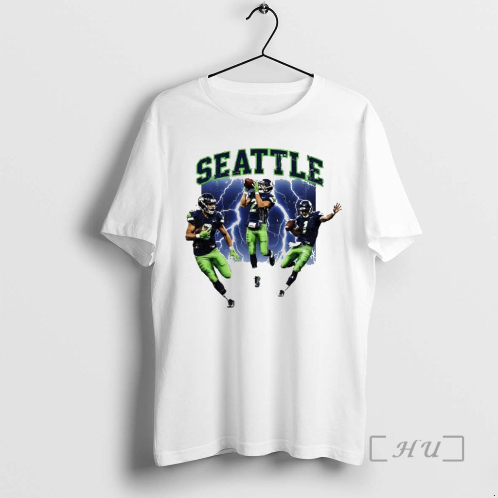 Officials Seattle College Font Lightning Bolt Football Players Action Pose
