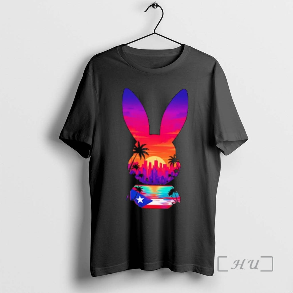 Officials Sunset Cityscape Palm Trees Puerto Rico Flag Bunny Silhouette