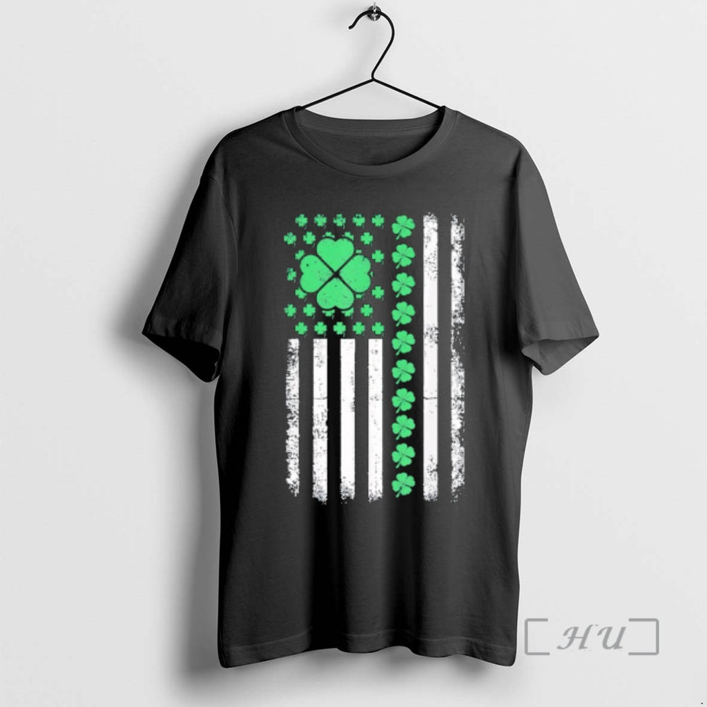 Officials Us American Flag Design With Shamrocks For St Patricks Day Premium T Shirts Sweater