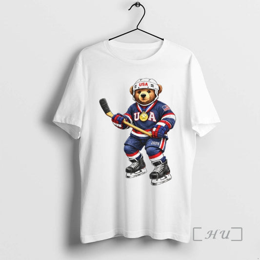 Officials Usa Bear Hockey Gold Medal Olympic Milano Cortina 2026 Winter Sports Premium T Shirts