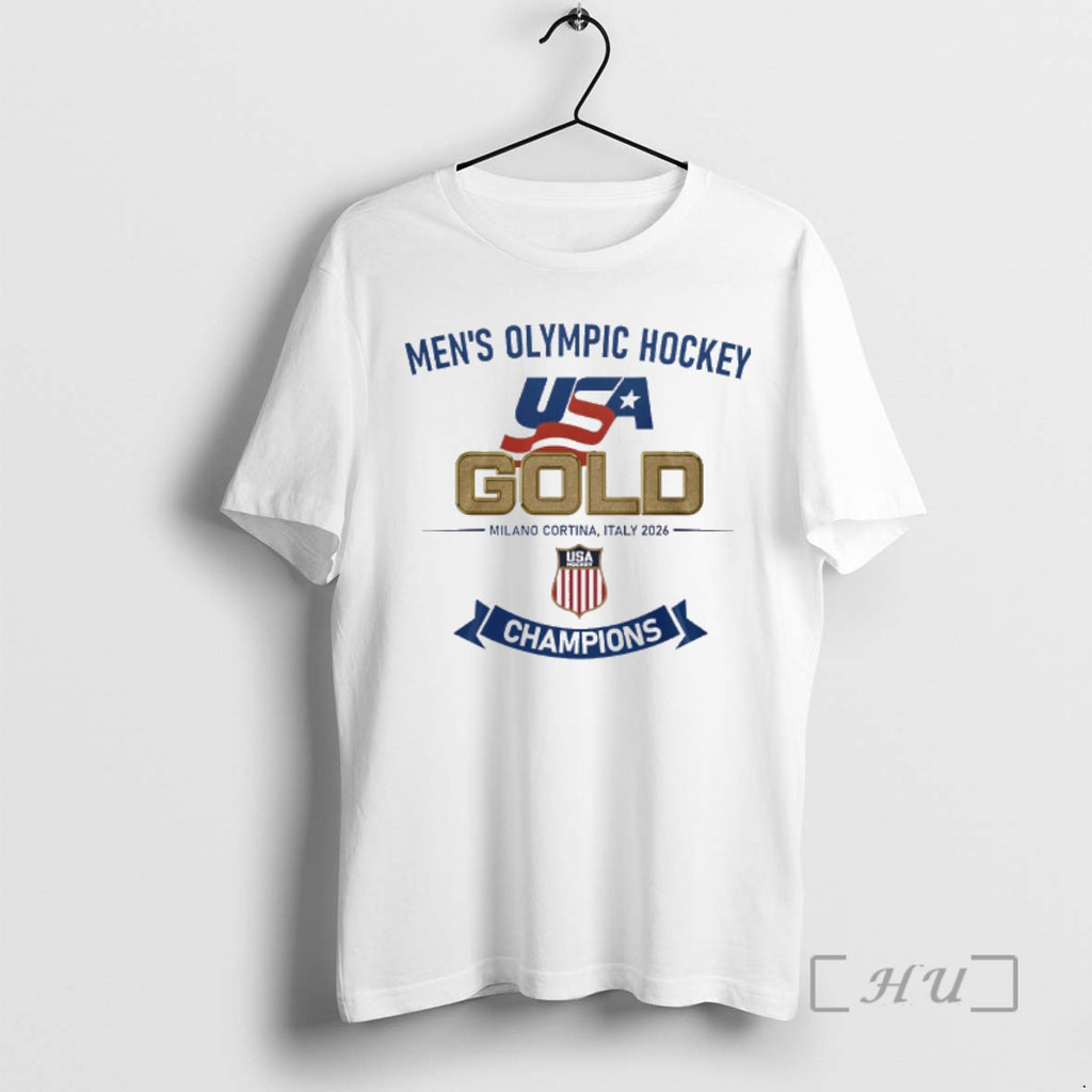 Officials Usa Hockey Mens Olympic Hockey Gold Milano Cortina Italy 2026 Champions Premium T Shirts