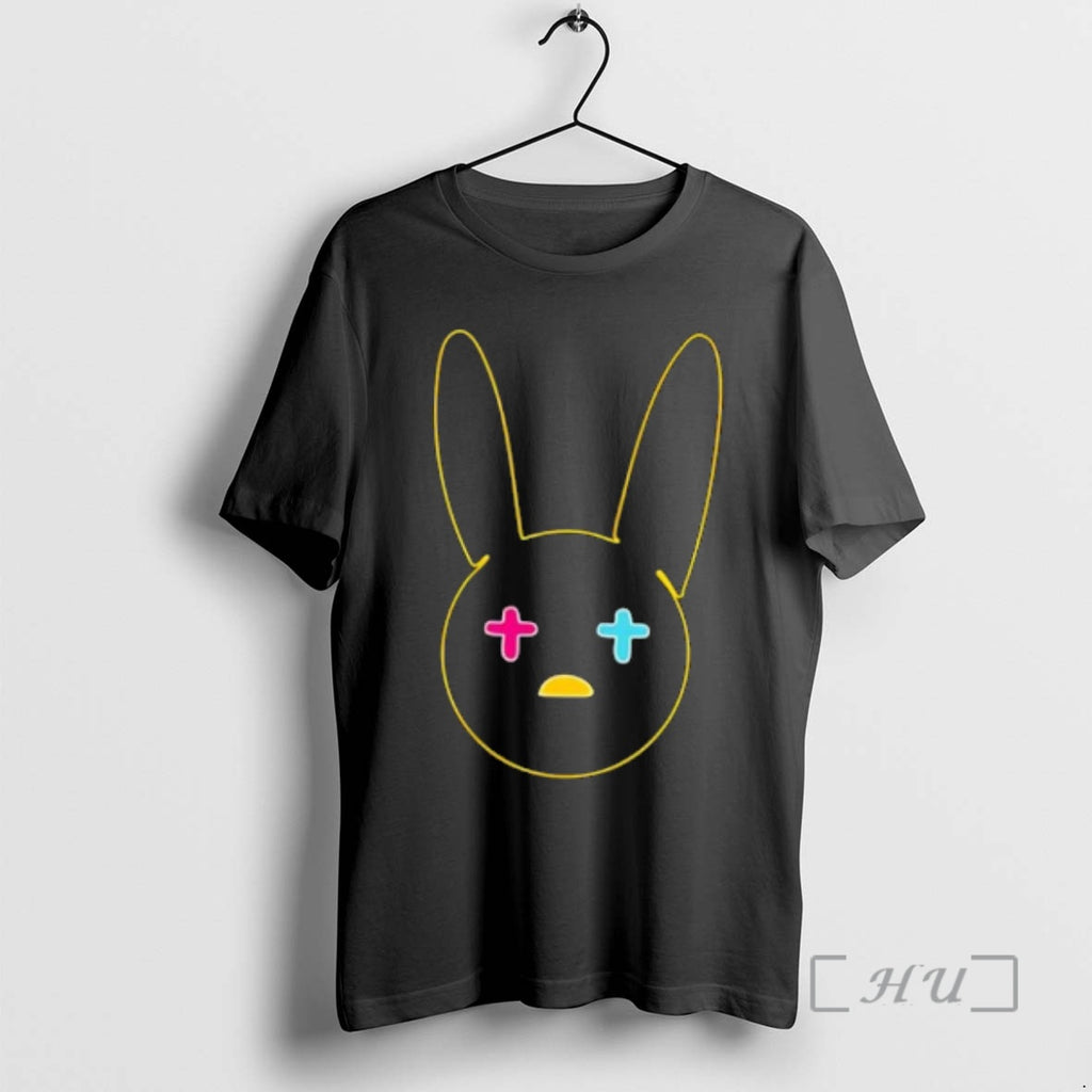 Officials Yellow Neon Outline Bunny Face With Pink Cyan Cross Eyes Premium T Shirts Sweater