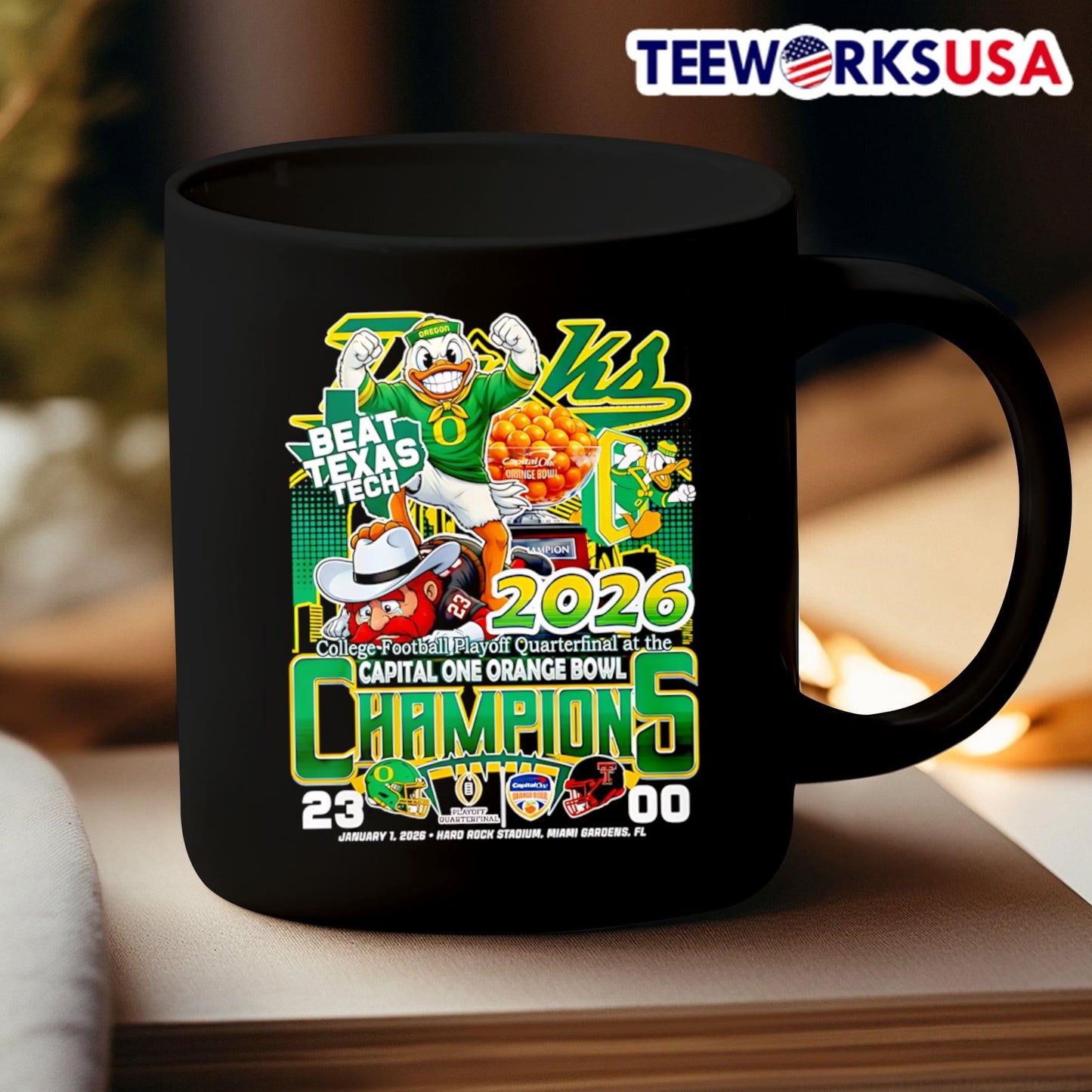 Oregon Beat Texas Tech 2026 Capital One Orange Bowl Champions Mascot Shirt