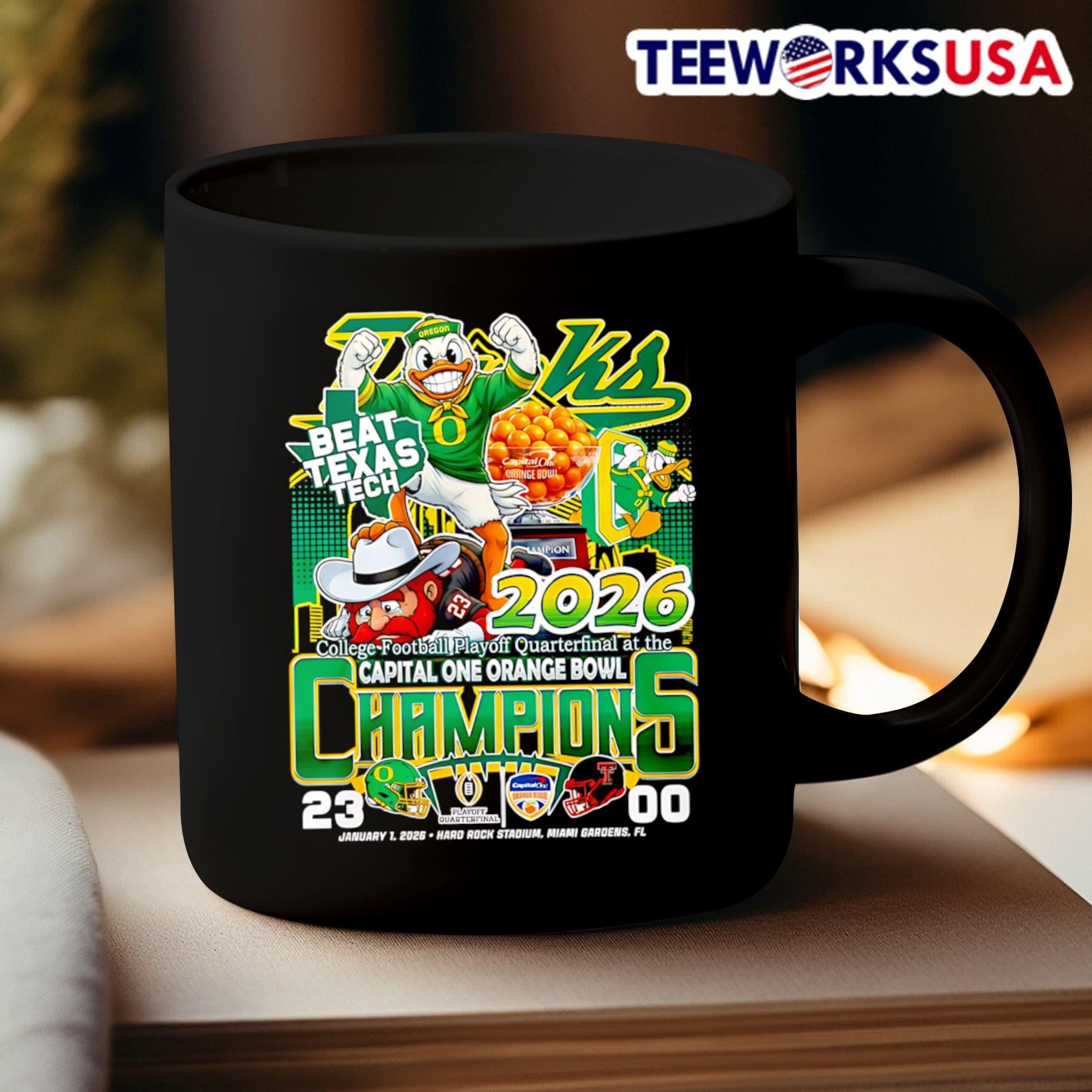 Oregon Beat Texas Tech 2026 Capital One Orange Bowl Champions Mascot Shirt