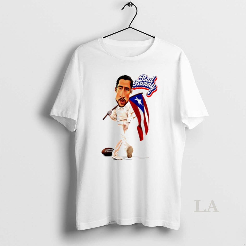 Original Bad Bunny Caricature Holding Puerto Rico Flag Sports