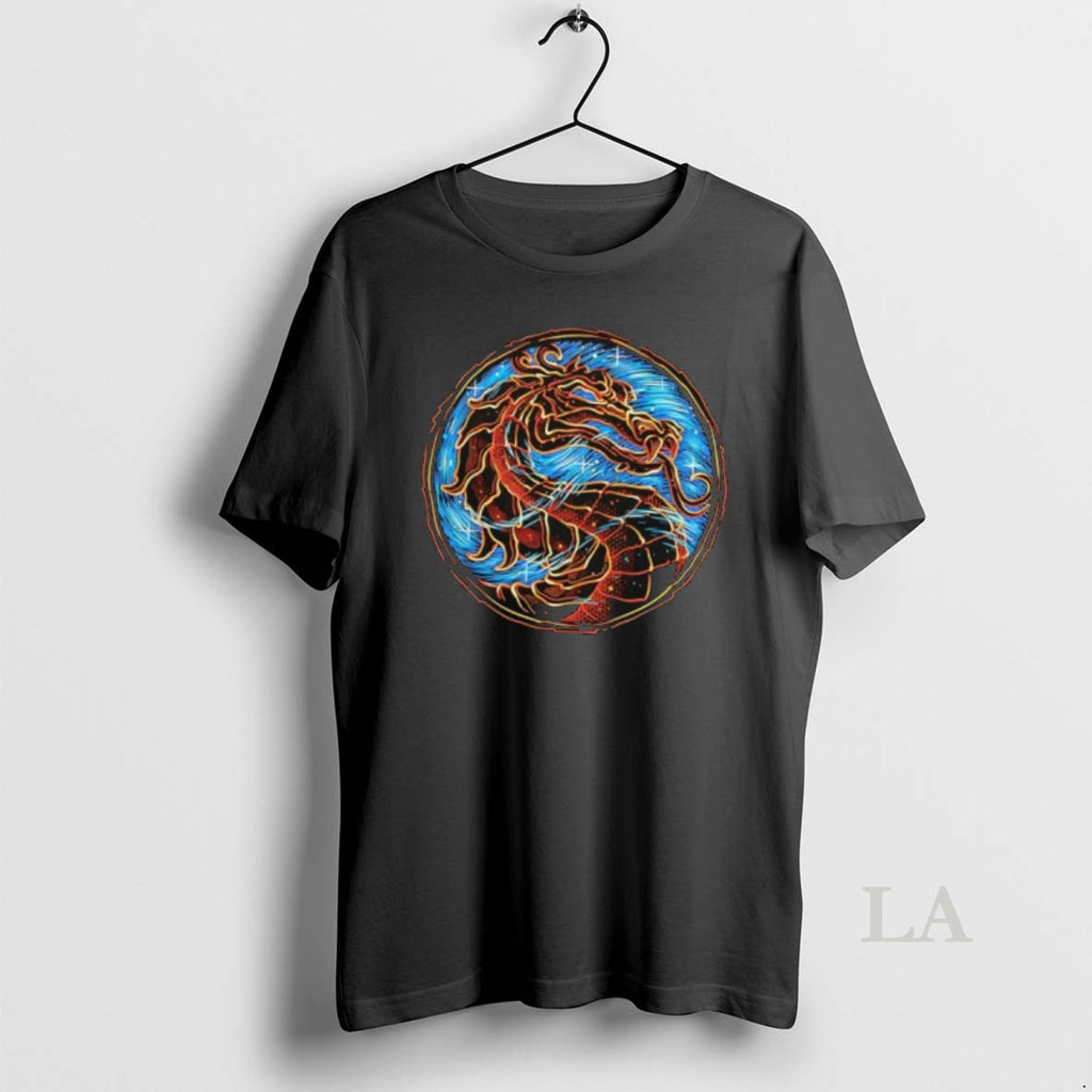 Original Mortal Kombat Dragon Logo Blue Fire Circle Graphic