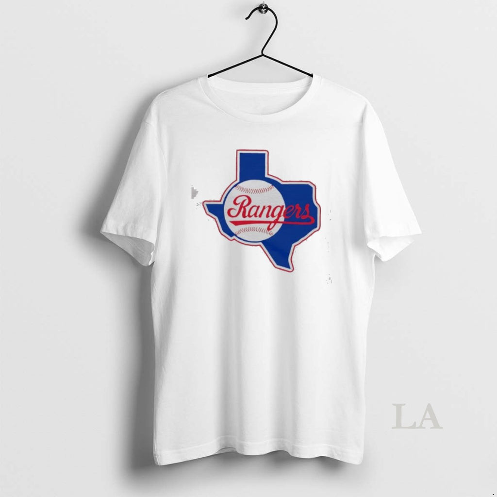 Original Texas Rangers Baseball Blue State Outline Script Logo