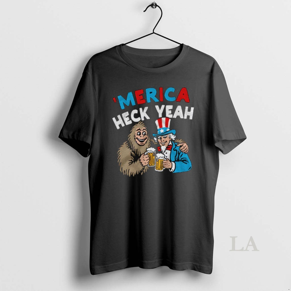 Original Uncle Sam And Bigfoot Drink Beer Merica Heck Yeah