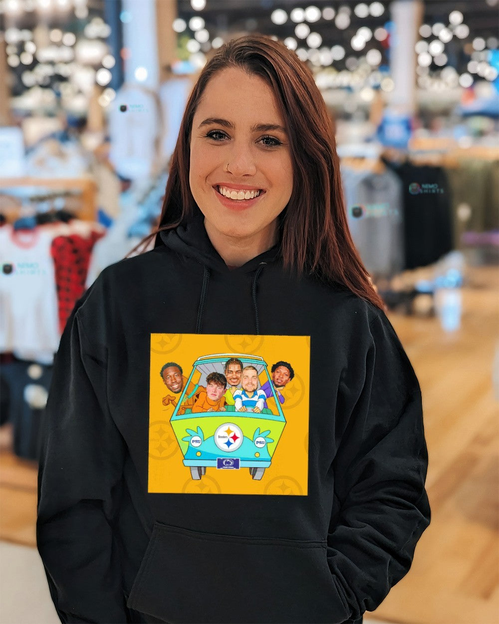 PSU Nittany Lions players on Steelers van Scooby-Doo Mystery Machine shirt