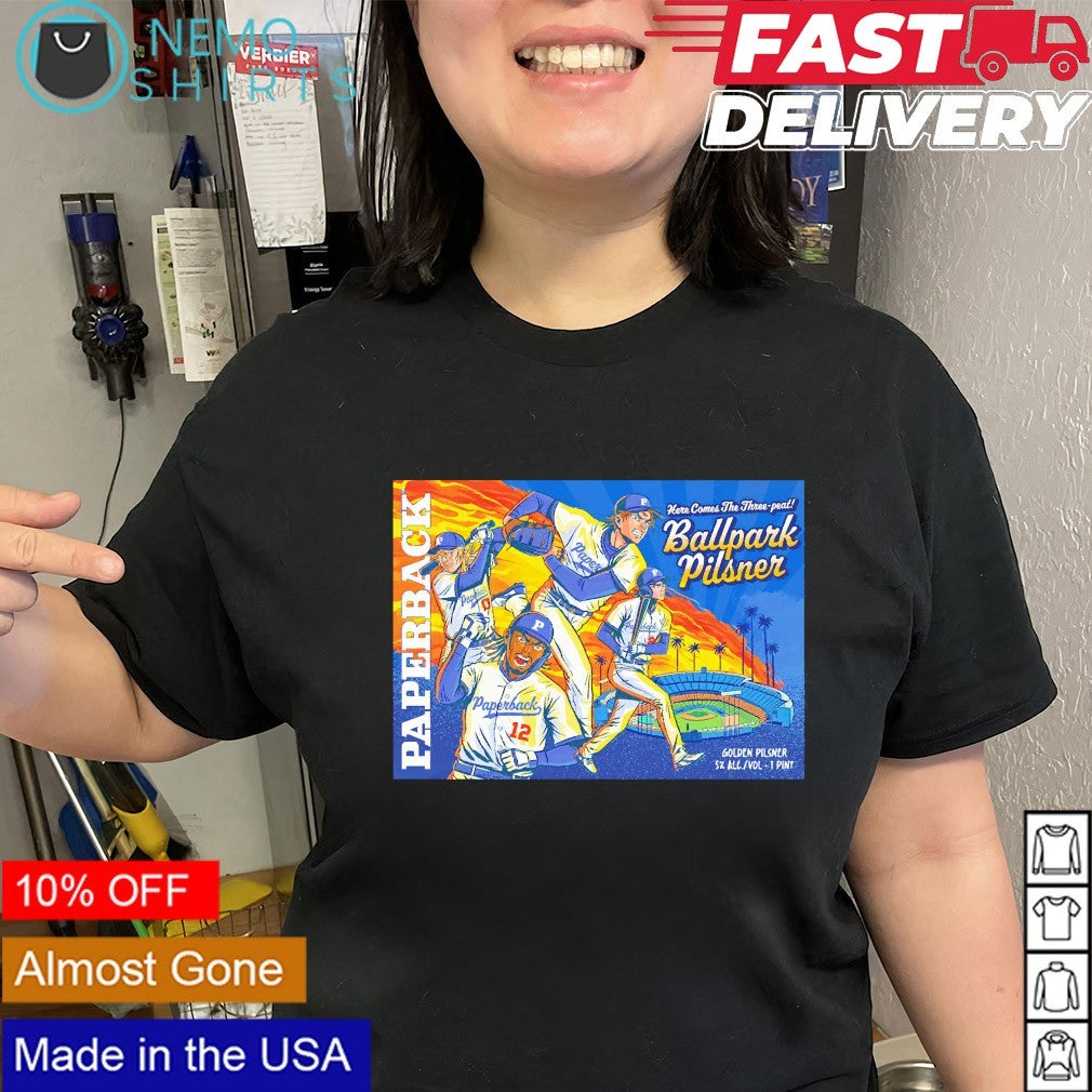 Paperback baseball Ballpark Pilsner here comes the three peat shirt