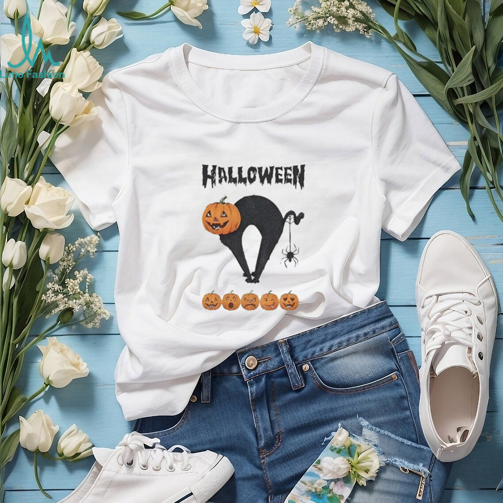 Pumpkin Cat And Spider Halloween Five Carved Jack O’ Lanterns shirt