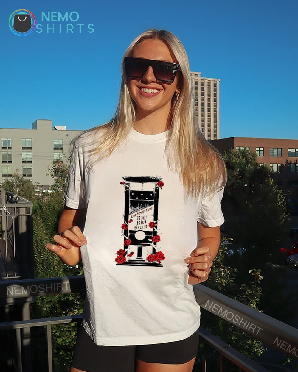 Rage riot resist guillotine rose shirt