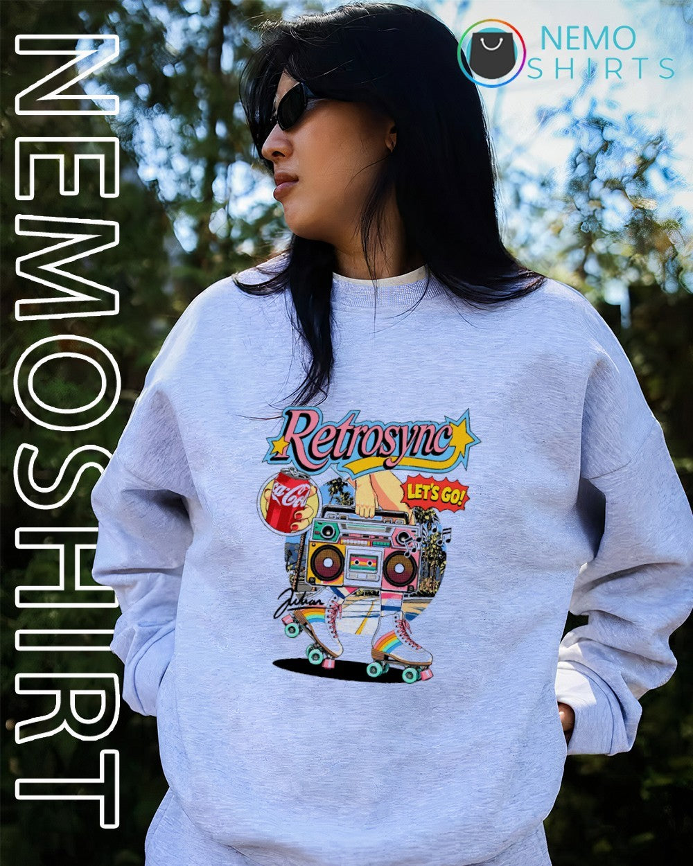 Retrosync let’s go roller skates rainbow stripes shirt