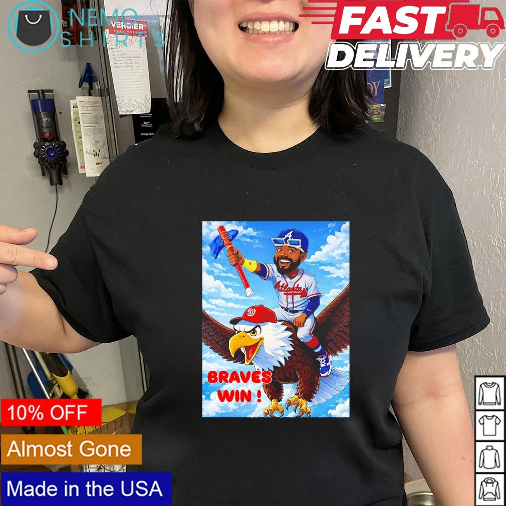 Ronald Acuña Jr. riding bald eagle Atlanta Braves win cartoon shirt