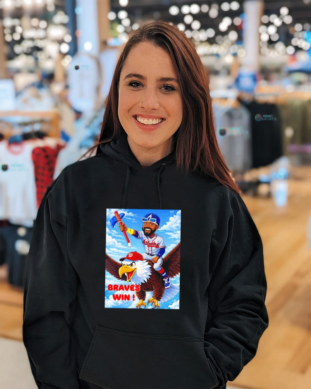 Ronald Acuña Jr. riding bald eagle Atlanta Braves win cartoon shirt