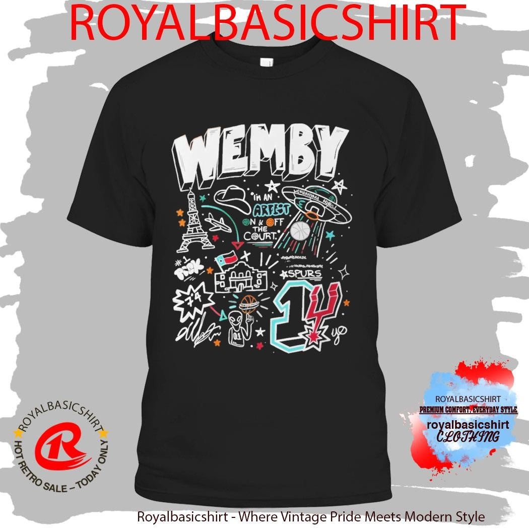 San Antonio Spurs NBA Spurs Victor Wembanyama Wemby Doodle Art French Alien Basketball T-shirt