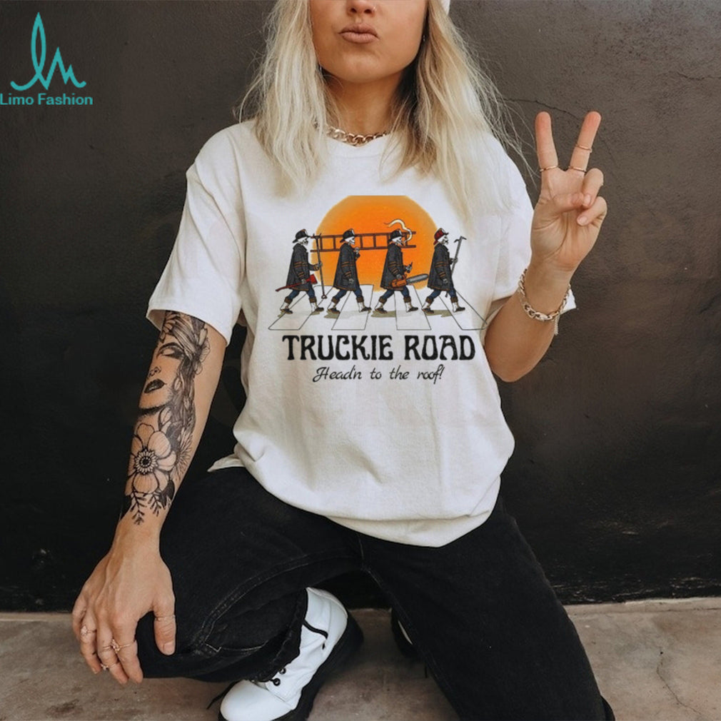 Skeleton Firefighters Fire Truckie Road Head’n To The Roof Shirt