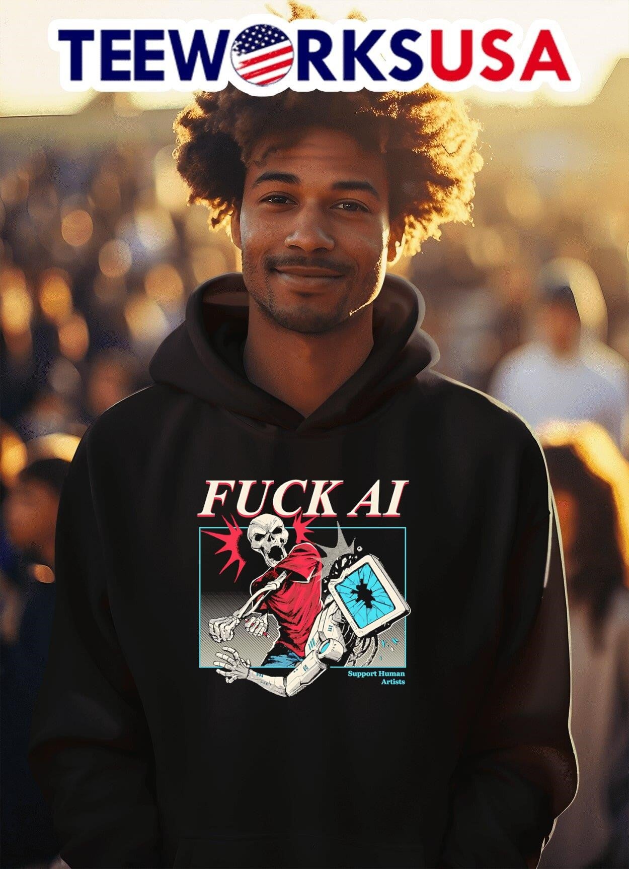 Skeleton Fuck AI Support Human Artists shirt