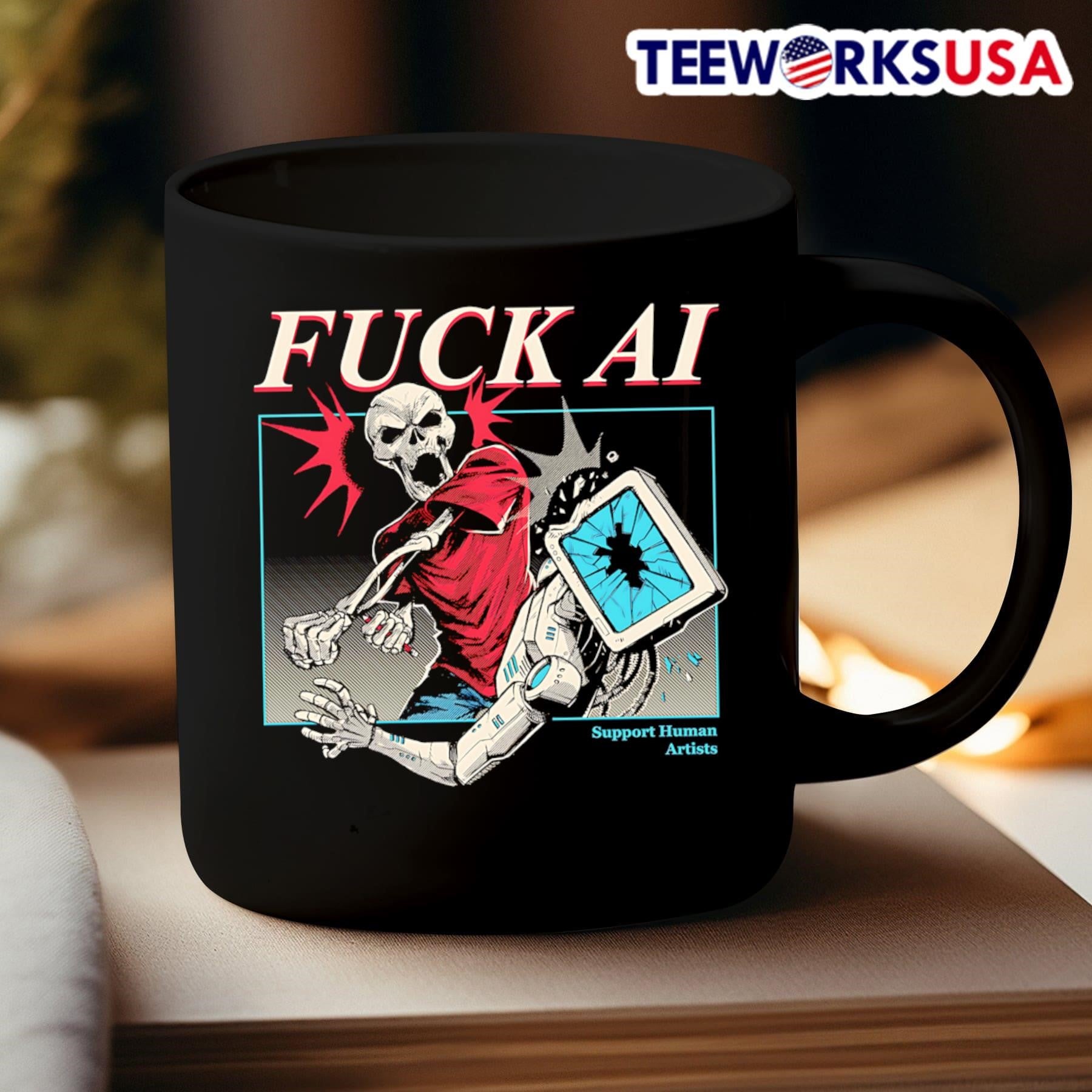 Skeleton Fuck AI Support Human Artists shirt