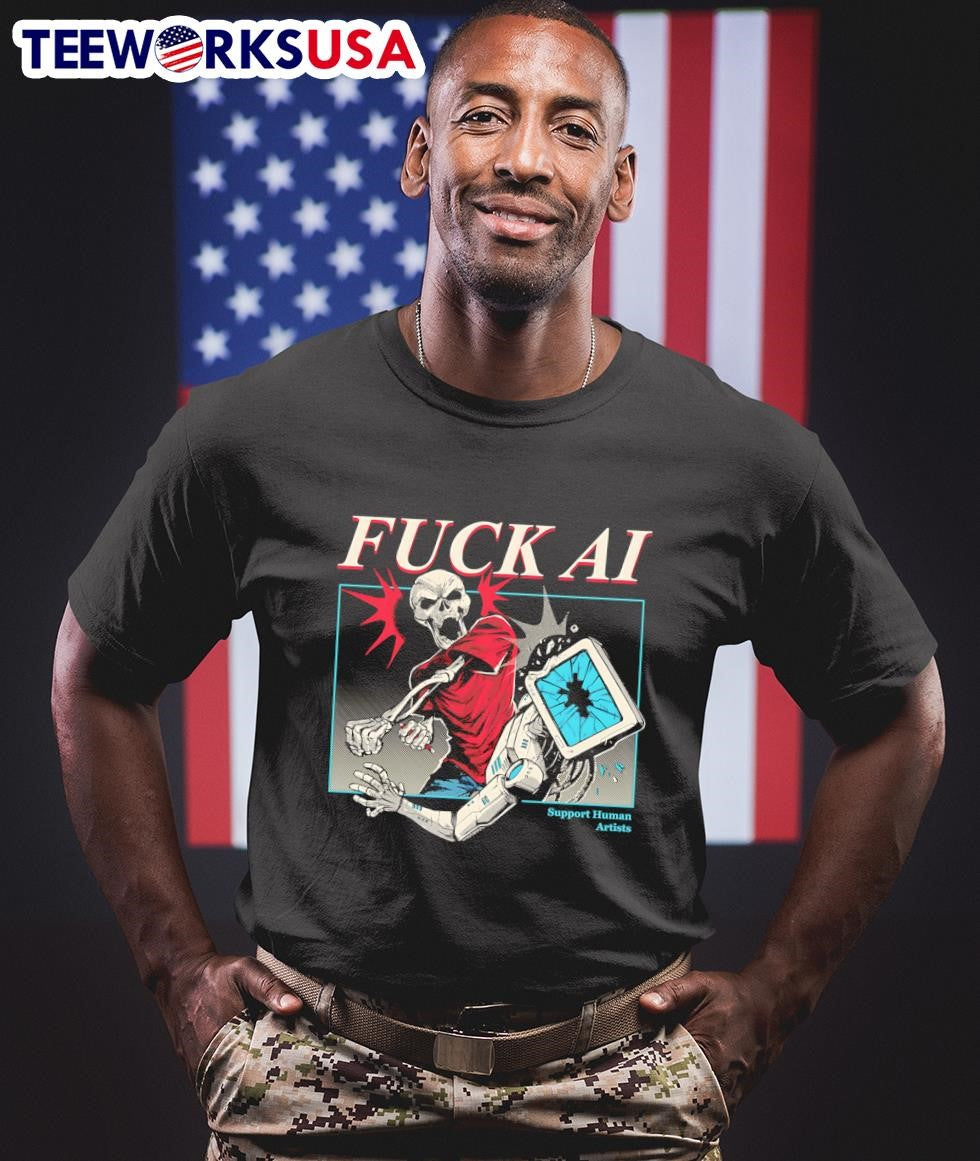 Skeleton Fuck AI Support Human Artists shirt