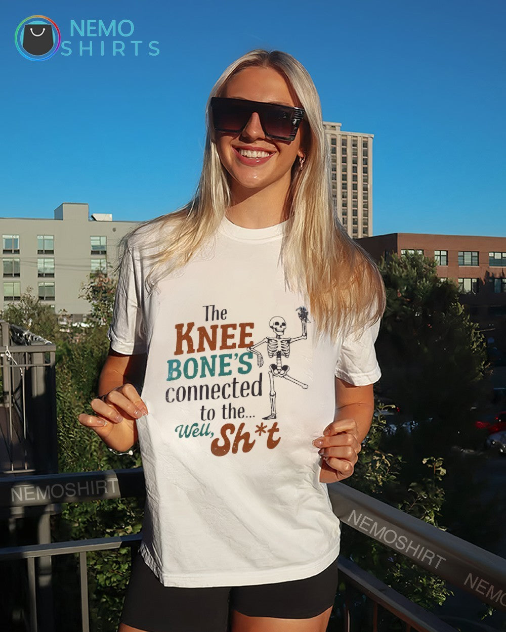 Skeleton the knee bone’s connected to the well shit shirt