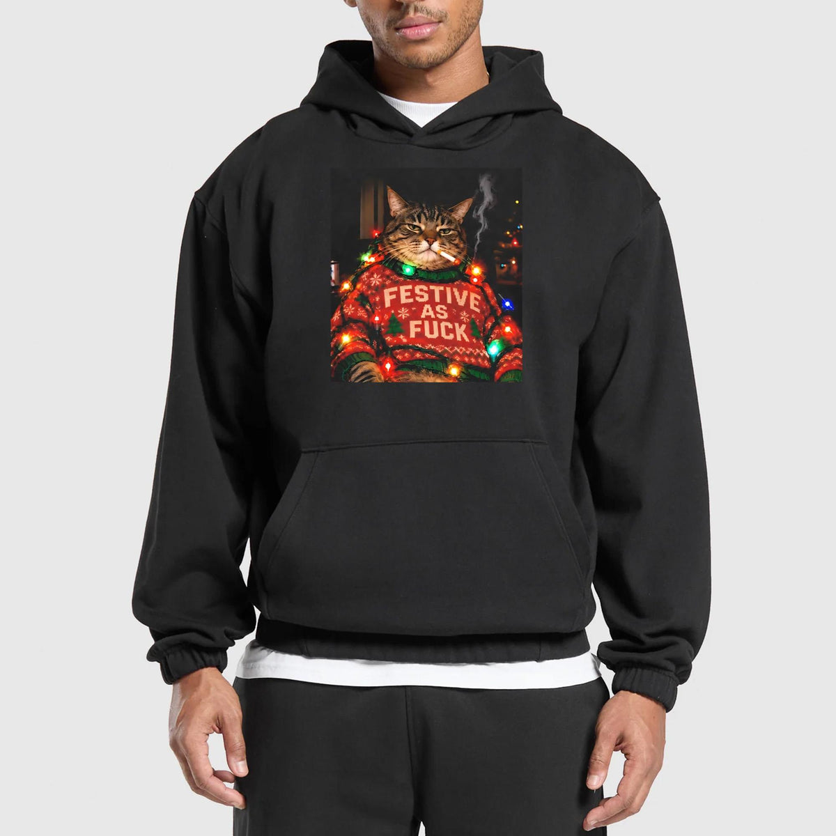 Smoking Cat Christmas Festive As Fuck Shirt