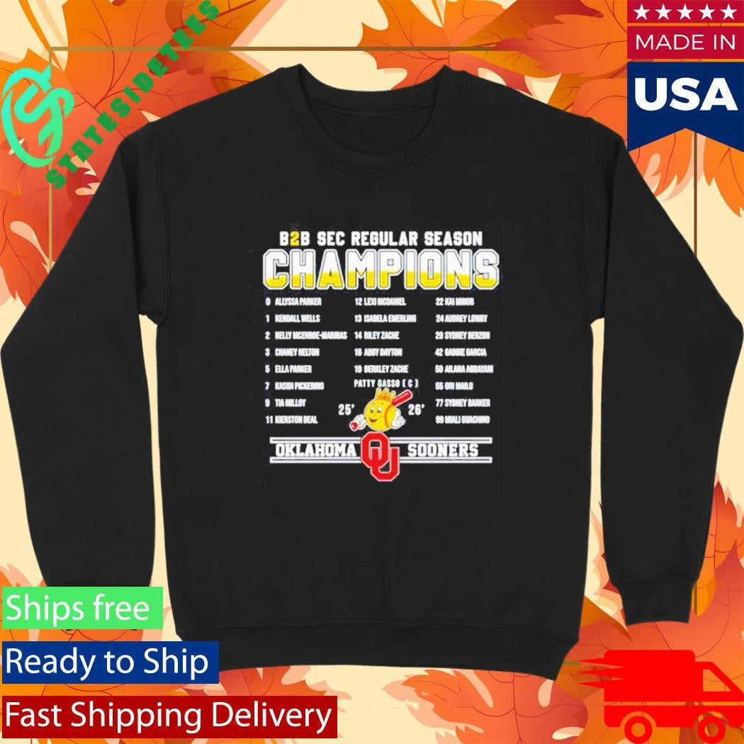 Sooners Softball B2b Sec Regular Season Champions Player Names Shirt