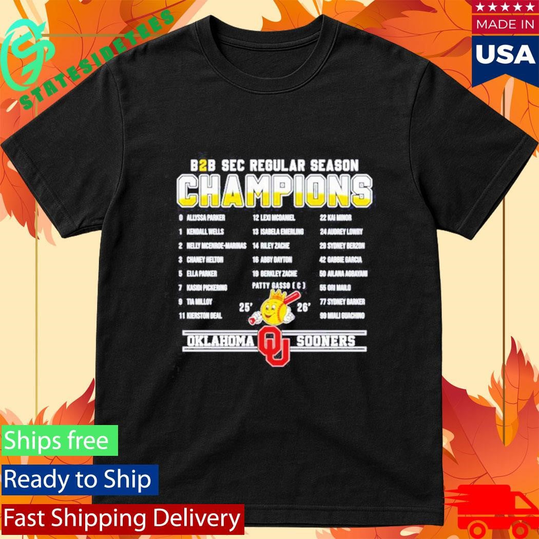 Sooners Softball B2b Sec Regular Season Champions Player Names Shirt