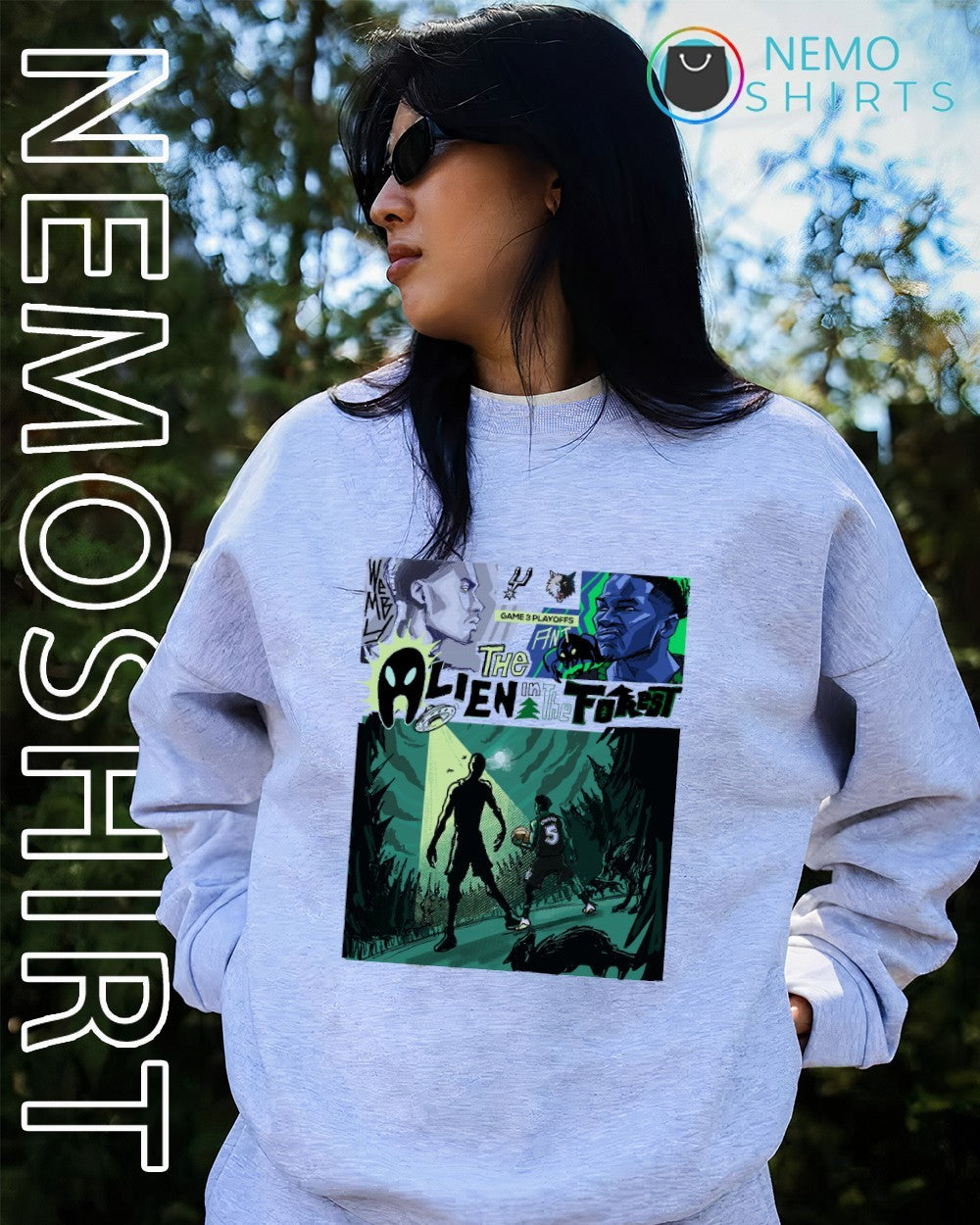 The Alien in the Forest Edwards the Minnesota Timberwolves Wembanyama the San Antonio Spurs shirt