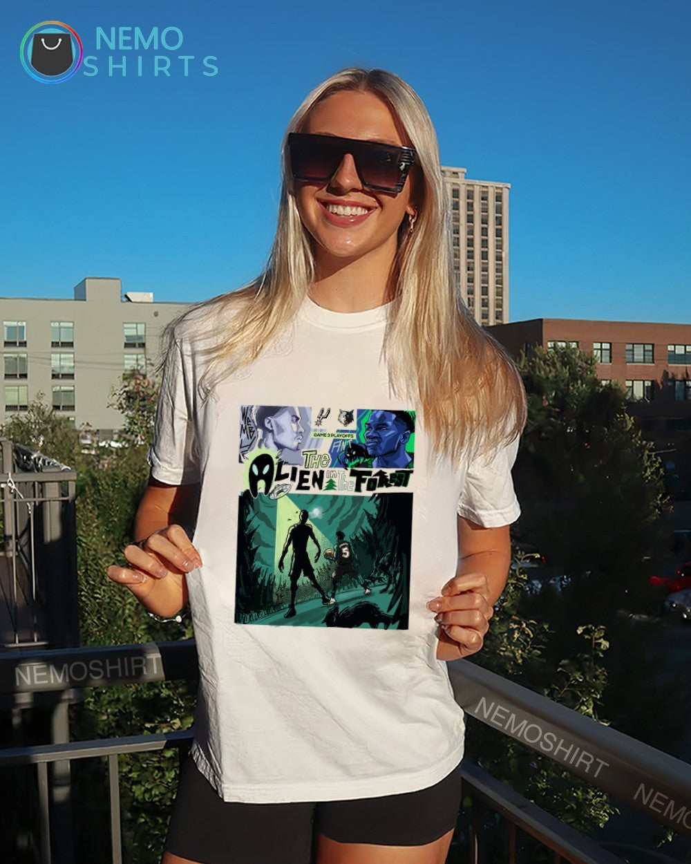 The Alien in the Forest Edwards the Minnesota Timberwolves Wembanyama the San Antonio Spurs shirt