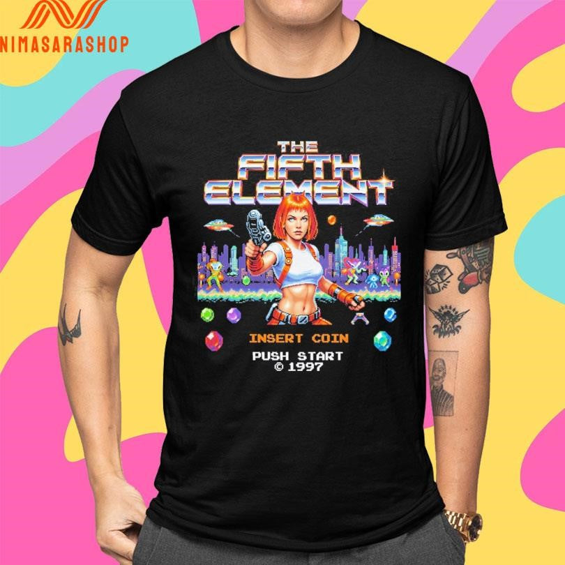 The Fifth Element Insert Coin Push Start 1997 8-bit Shirts