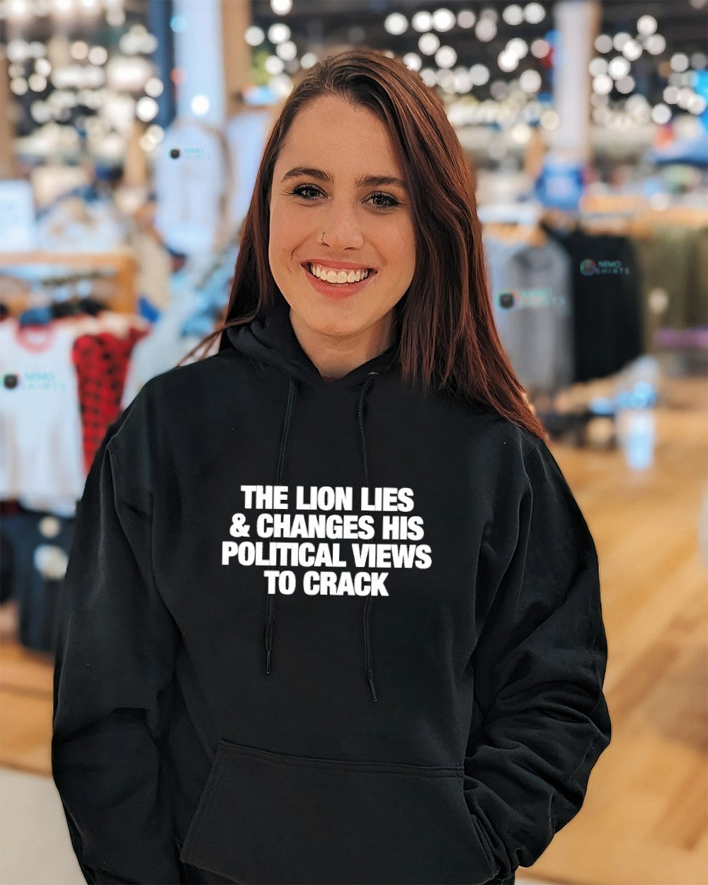 The lion lies and changes his political views to crack shirt