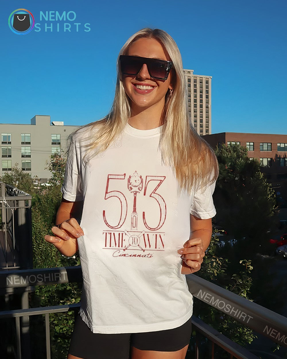 Time to Win Cincinnati Reds 513 clock tower shirt