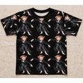 Tiptoeing Boy In Black Coat And Bow Tie Allprint Shirt