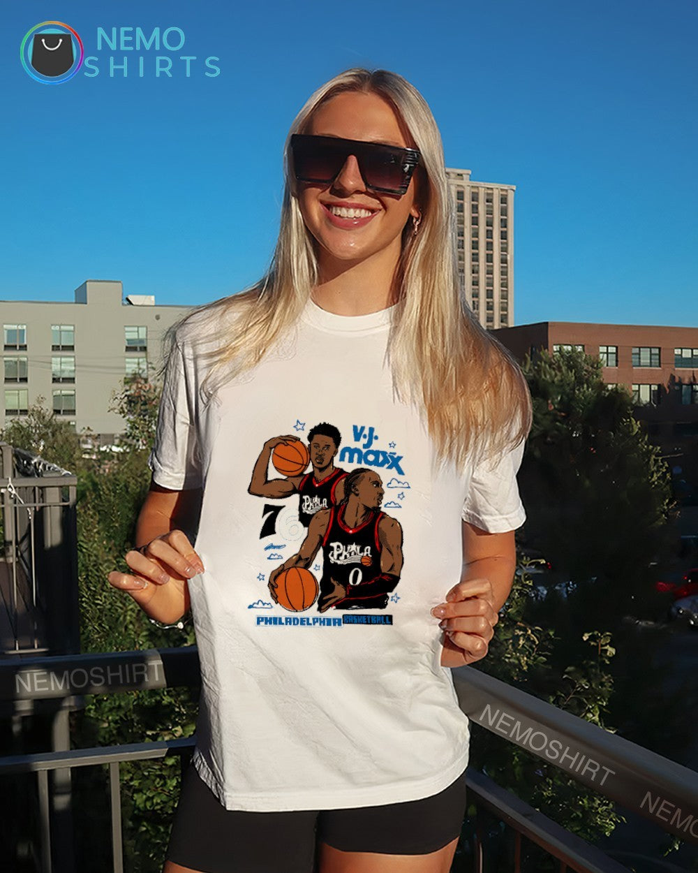 VJ Edgecombe and Tyrese Maxey Philadelphia 76ers basketball players shirt