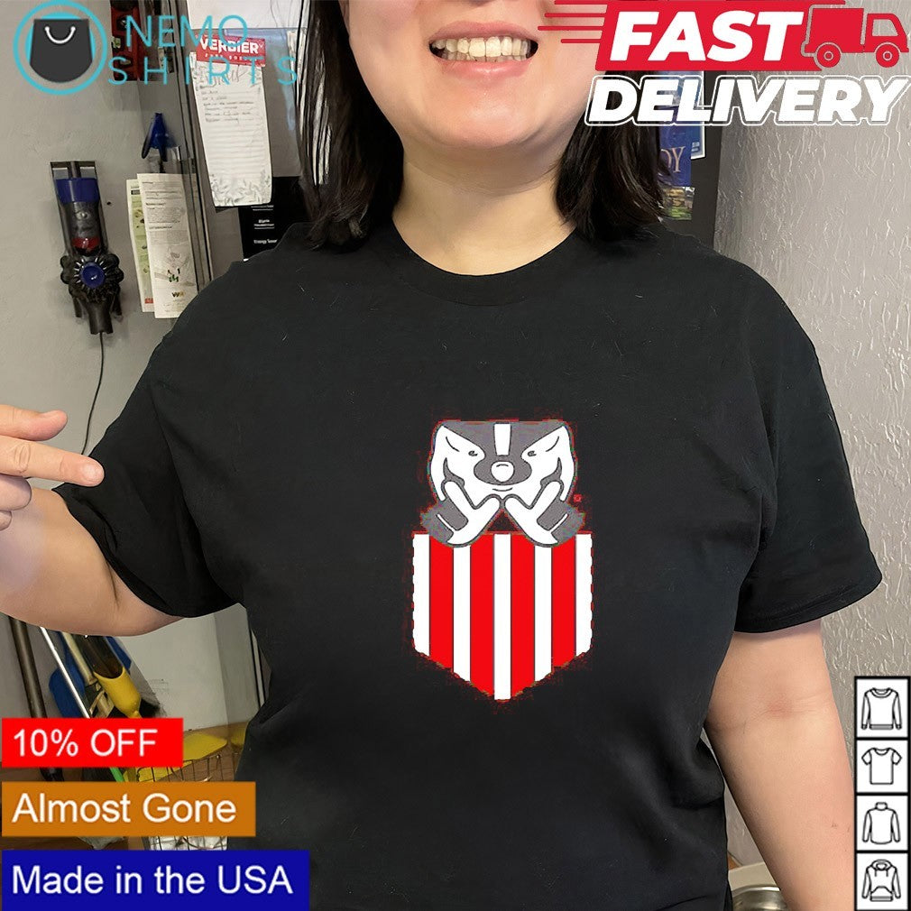 Wisconsin Badgers mascot mascot peeking out shirt
