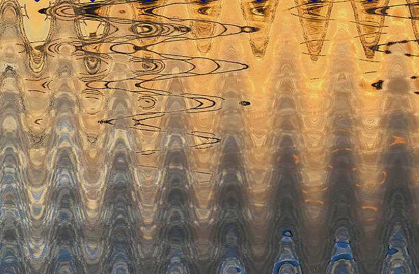 Abstract Digital Pond At Sunset Waves Print