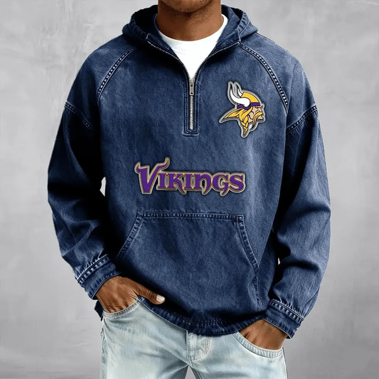 Minnesota Vikings Half-Zip Denim Hoodies For Fan
