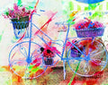 Blue Bicycle And Flowers Print