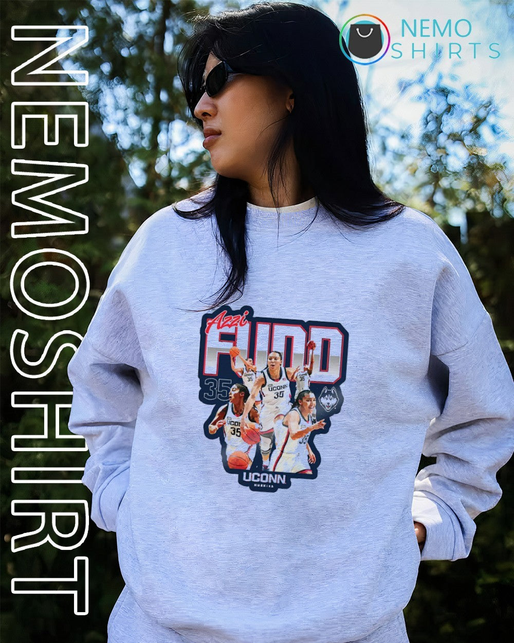 Azzi Fudd no 35 Uconn Huskies player name graphic shirt
