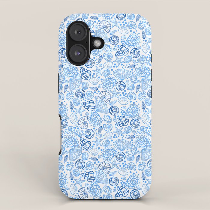 Vintage pastel Blue White Tropical Seashell Retro Boho Coastal Beach Vibe iPhone Case Gallery Image 1