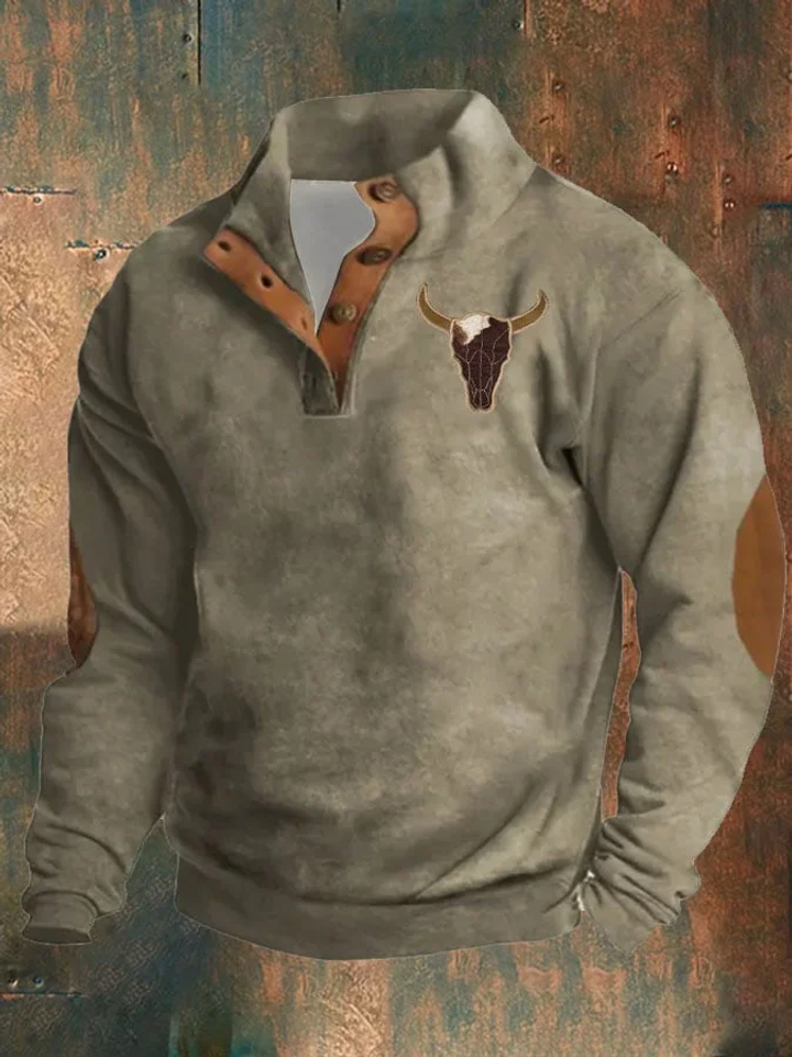 Men's Retro Western Color Block Print Long Sleeve Sweatshirt