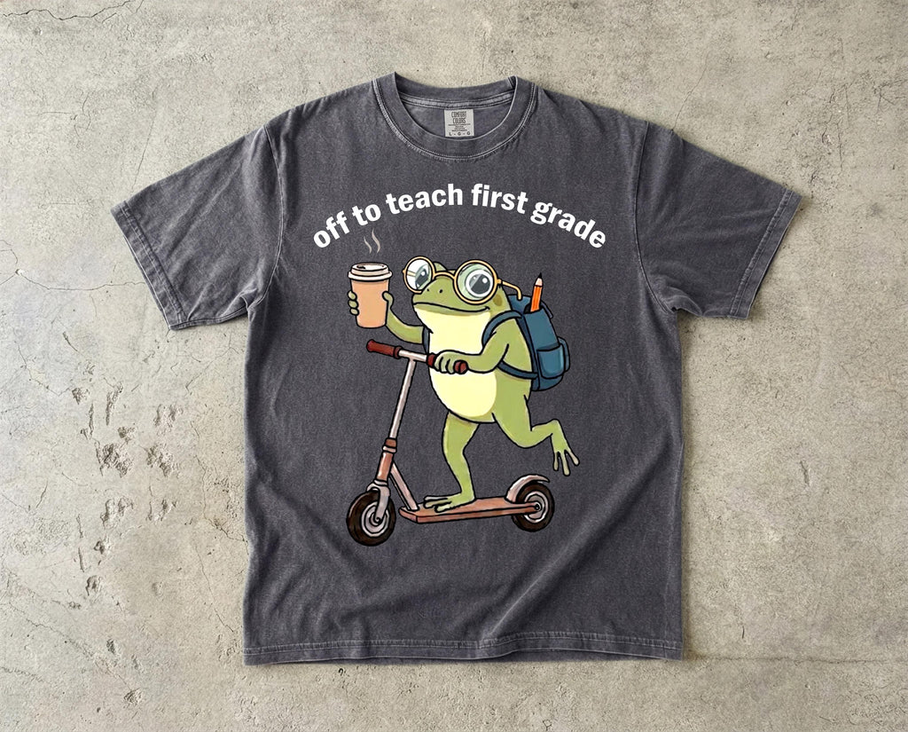 Comfort Colors First Grade 1st Grade Teacher Back School Silly Off Teach Frog Iced Coffee Tee School (4)